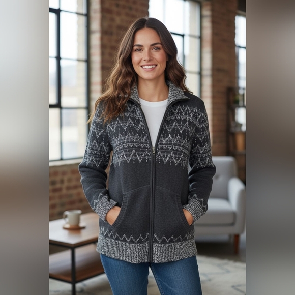 Cozy woman size small zip up Eddie Bauer sweater - Picture 1 of 7